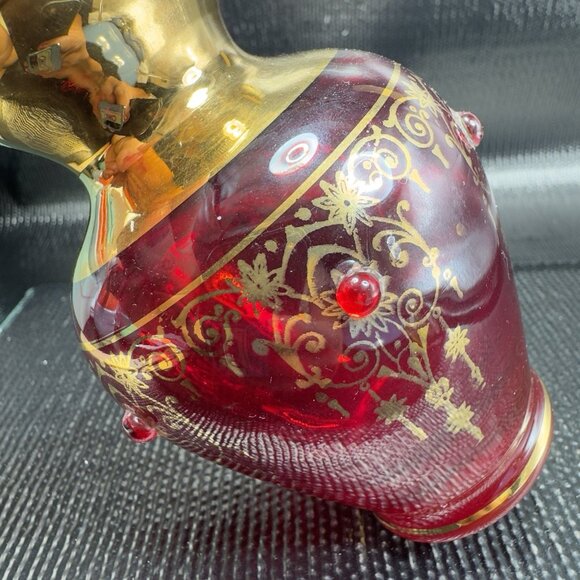 Venetian Art Glass Vase Vessel Hand Painted Gold Accents Attached Jewels Vase - Picture 4 of 10